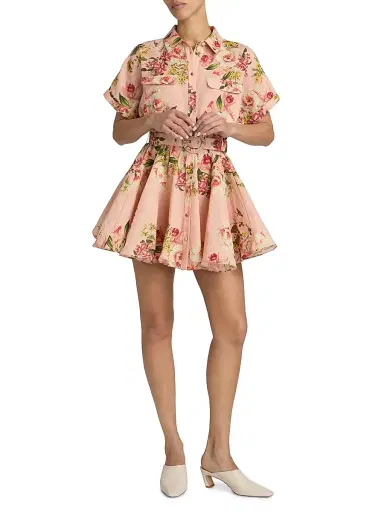 Hemant & Nandita Women's Floral Tie-Waist A-Line Minidress - Peach - Size Large | Thumbnail 2