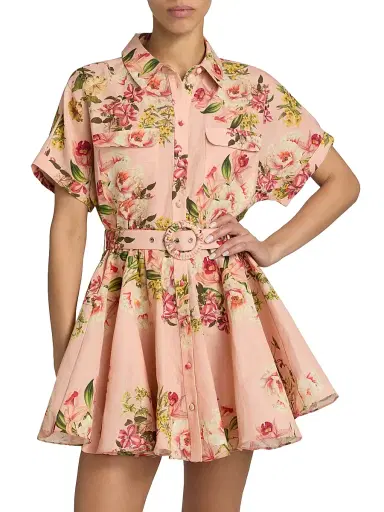 Hemant & Nandita Women's Floral Tie-Waist A-Line Minidress - Peach - Size Large | Thumbnail 3