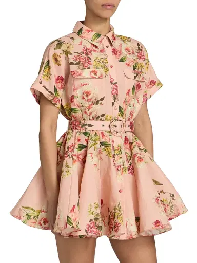 Hemant & Nandita Women's Floral Tie-Waist A-Line Minidress - Peach - Size Large | Thumbnail 4
