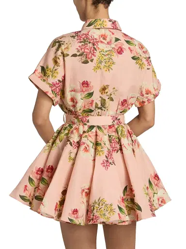 Hemant & Nandita Women's Floral Tie-Waist A-Line Minidress - Peach - Size Large | Thumbnail 5