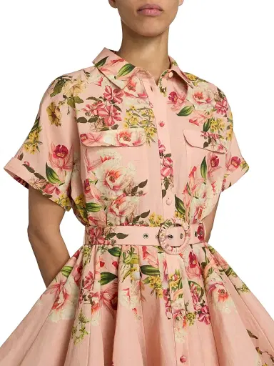 Hemant & Nandita Women's Floral Tie-Waist A-Line Minidress - Peach - Size Large | Thumbnail 6