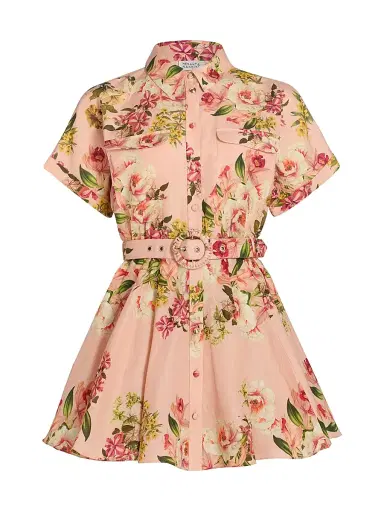 Hemant & Nandita Women's Floral Tie-Waist A-Line Minidress - Peach - Size Large | Thumbnail 1
