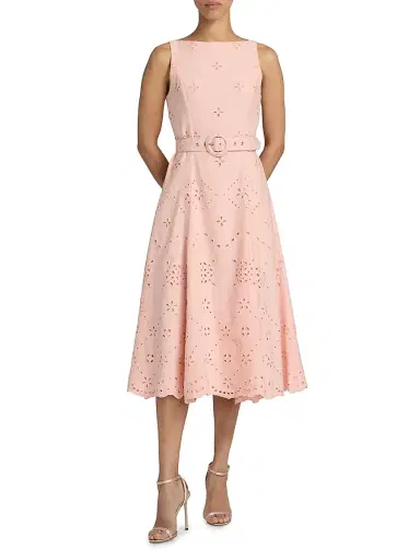 Hemant & Nandita Women's Eyelet Embroidered A-Line Midi-Dress - Peach - Size Medium | Thumbnail 2