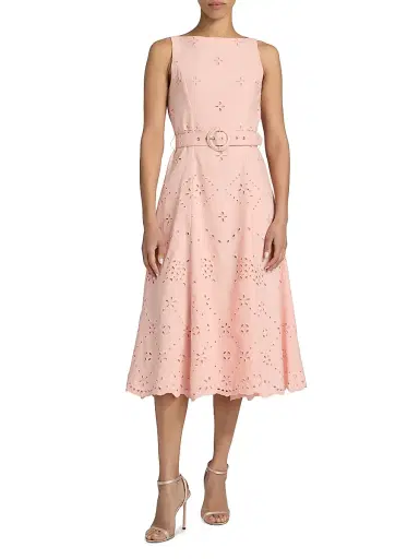 Hemant & Nandita Women's Eyelet Embroidered A-Line Midi-Dress - Peach - Size Medium | Thumbnail 3