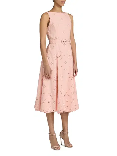 Hemant & Nandita Women's Eyelet Embroidered A-Line Midi-Dress - Peach - Size Medium | Thumbnail 4