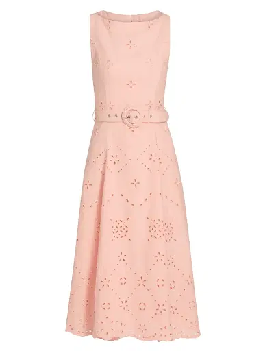 Hemant & Nandita Women's Eyelet Embroidered A-Line Midi-Dress - Peach - Size Medium | Thumbnail 1