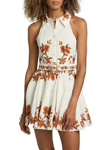 Hemant & Nandita Women's Ayra Leaf Print Linen-Blend Minidress | Thumbnail 3