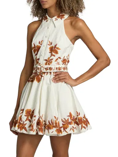 Hemant & Nandita Women's Ayra Leaf Print Linen-Blend Minidress | Thumbnail 4
