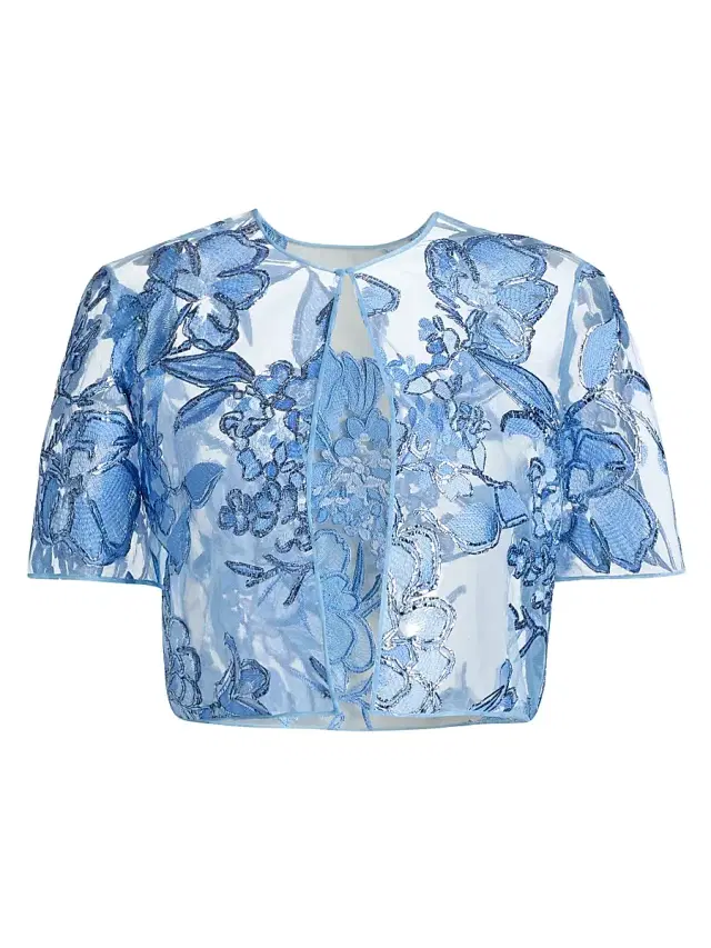 Naeem Khan Women's Floral-Embroidered Sheer Bolero - Pale Blue And Silver