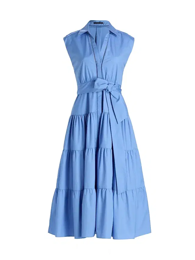 Kobi Halperin Women's Bea Cotton-Poplin Tiered Self-Belt Midi-Dress - Blue Jay