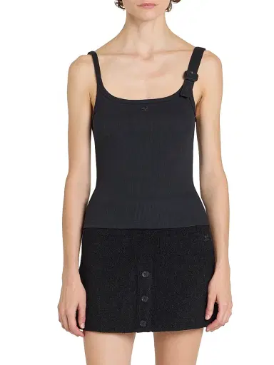 Courrèges Women's Logo-Embroidered Buckle-Trim Rib-Knit Tank - Black | Thumbnail 3 Courrèges Women's Logo-Embroidered Buckle-Trim Rib-Knit Tank - Black | Thumbnail 3