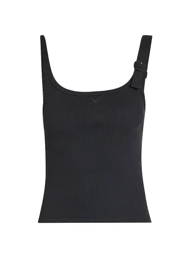 Courrèges Women's Logo-Embroidered Buckle-Trim Rib-Knit Tank - Black | Thumbnail 1 Courrèges Women's Logo-Embroidered Buckle-Trim Rib-Knit Tank - Black | Thumbnail 1
