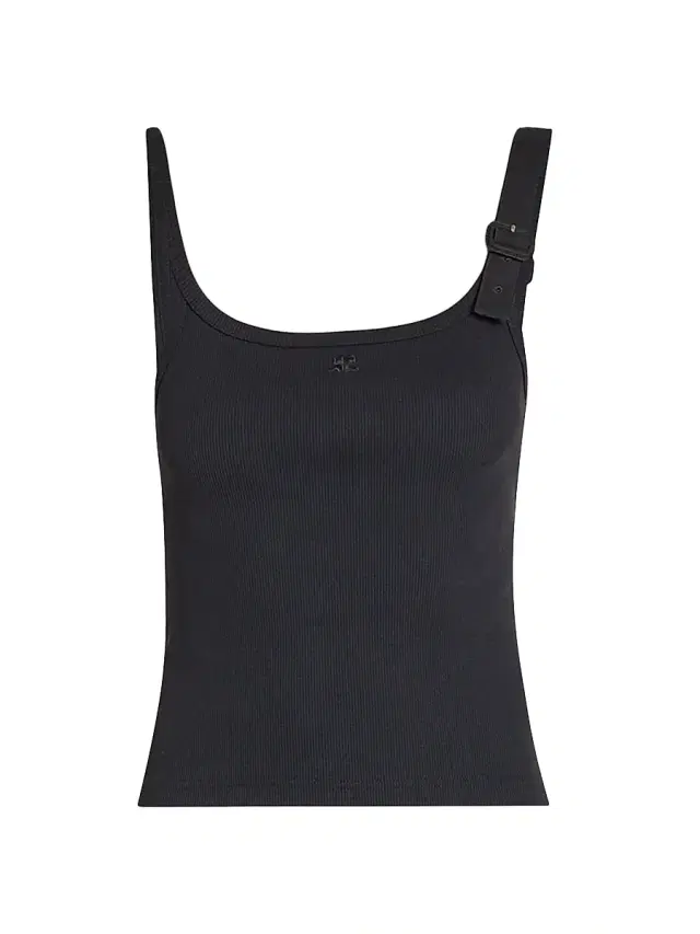 Women's Logo-Embroidered Buckle-Trim Rib-Knit Tank - Black
