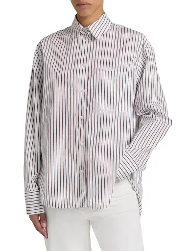 Loulou de Saison Women's Maud Oversized Shirt - Dark Red Light Blue - Size 10 | Thumbnail 3