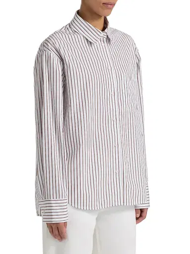 Loulou de Saison Women's Maud Oversized Shirt - Dark Red Light Blue - Size 10 | Thumbnail 4