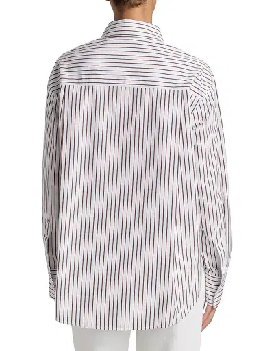 Loulou de Saison Women's Maud Oversized Shirt - Dark Red Light Blue - Size 10 | Thumbnail 5