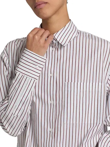 Loulou de Saison Women's Maud Oversized Shirt - Dark Red Light Blue - Size 10 | Thumbnail 6
