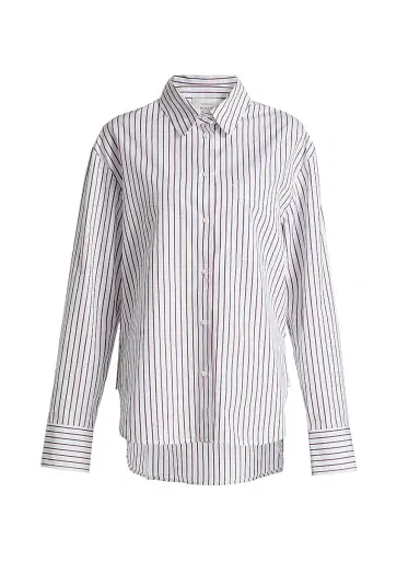 Loulou de Saison Women's Maud Oversized Shirt - Dark Red Light Blue - Size 10 | Thumbnail 1