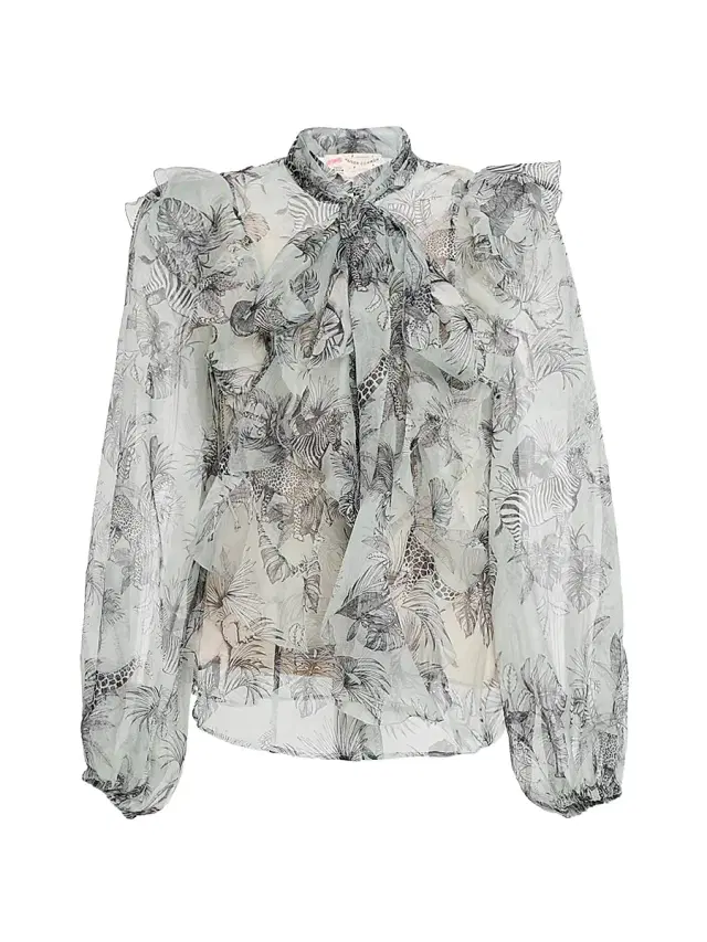 Maison Common Women's Floral Silk Organza Blouse - Green Multi