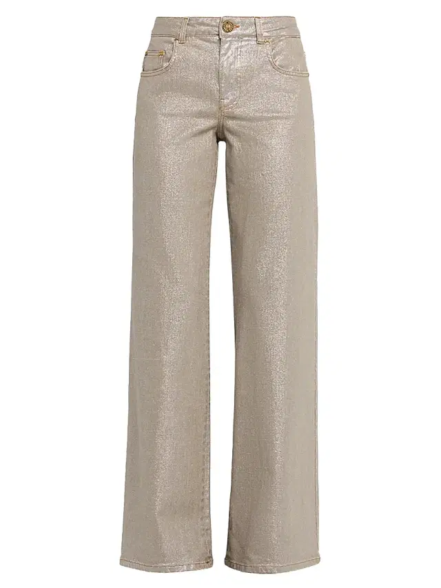 Women's Coated Wide-Leg Jeans - Beige Multi