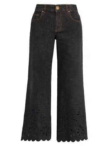 MAISON COMMON Women's Floral Broderie Anglaise Crop Jeans | Thumbnail 1 MAISON COMMON Women's Floral Broderie Anglaise Crop Jeans | Thumbnail 1