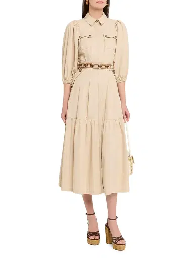 MAISON COMMON Women's Gathered Cotton Midi-Dress - Beige - Size 12 | Thumbnail 2