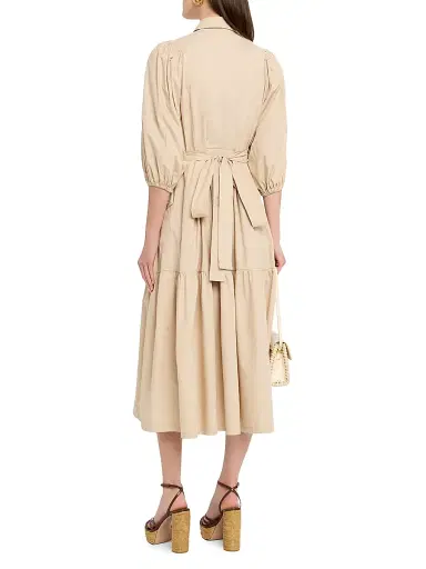 MAISON COMMON Women's Gathered Cotton Midi-Dress - Beige - Size 12 | Thumbnail 3