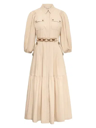 MAISON COMMON Women's Gathered Cotton Midi-Dress - Beige - Size 12 | Thumbnail 1