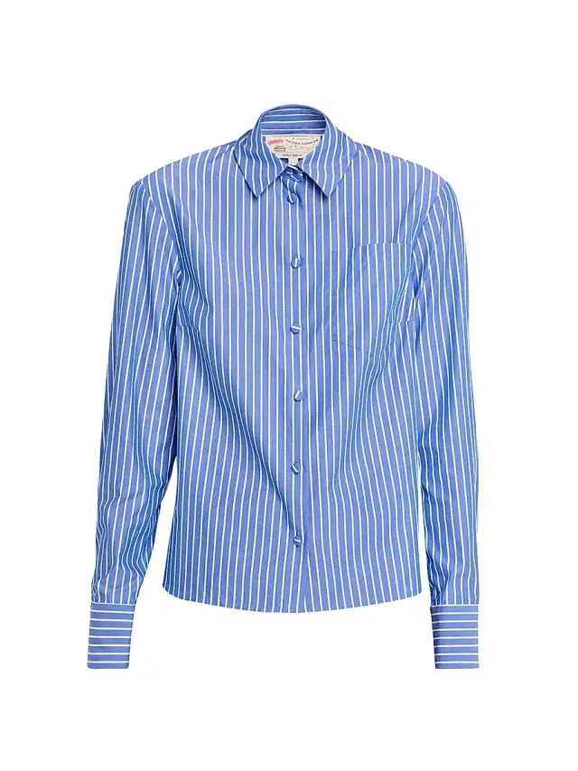 Women's Pinstriped Cotton Button-Front Shirt - Blue Multi