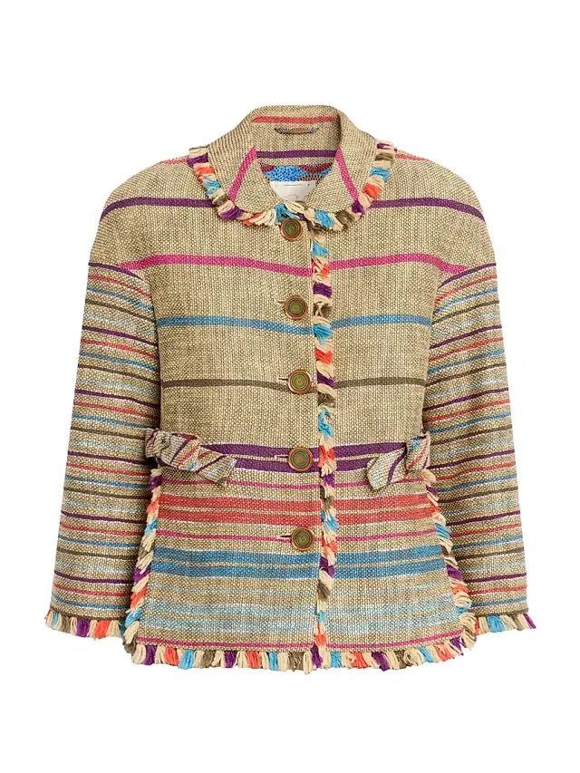 Maison Common Women's Striped Cotton-Blend Tweed Shirt - Beige Multi