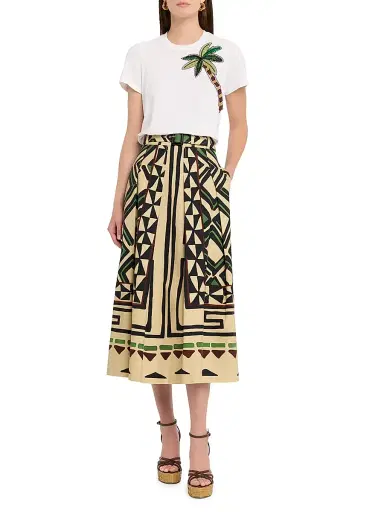 MAISON COMMON Women's Patterned Cotton Canvas Belted Midi-Skirt | Thumbnail 2 MAISON COMMON Women's Patterned Cotton Canvas Belted Midi-Skirt | Thumbnail 2