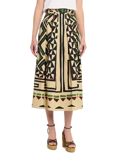 MAISON COMMON Women's Patterned Cotton Canvas Belted Midi-Skirt | Thumbnail 3 MAISON COMMON Women's Patterned Cotton Canvas Belted Midi-Skirt | Thumbnail 3