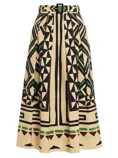 MAISON COMMON Women's Patterned Cotton Canvas Belted Midi-Skirt | Thumbnail 1 MAISON COMMON Women's Patterned Cotton Canvas Belted Midi-Skirt | Thumbnail 1