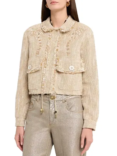MAISON COMMON Women's Embroidered Cotton-Blend Tweed Jacket - Beige Multi - Size 12 | Thumbnail 3