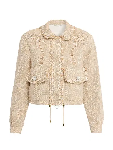 MAISON COMMON Women's Embroidered Cotton-Blend Tweed Jacket - Beige Multi - Size 12 | Thumbnail 1