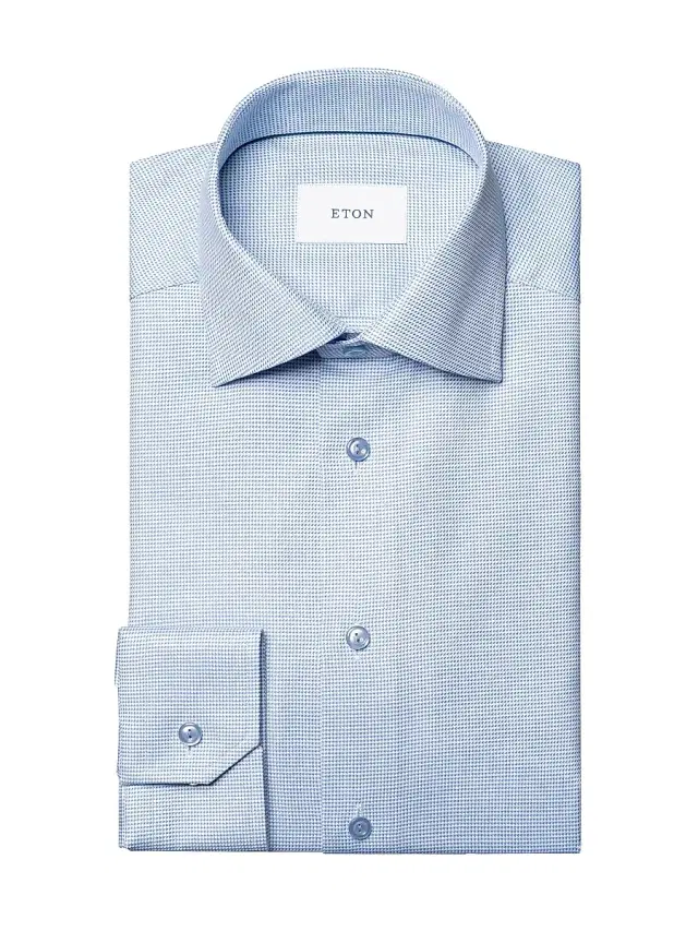 Men's Micro-Houndstooth Slim-Fit Cotton Twill Shirt - Blue