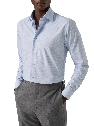 Eton Men's Contemporary-Fit Check Twill Shirt - Blue - Size 18.5 | Thumbnail 3