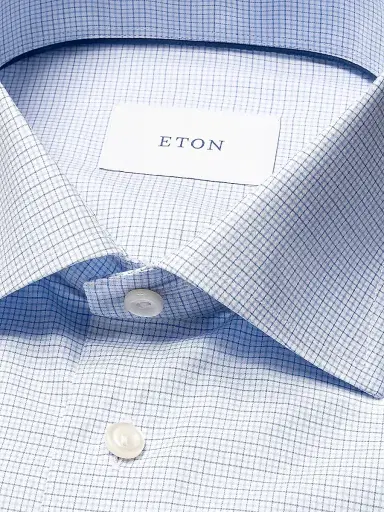 Eton Men's Contemporary-Fit Check Twill Shirt - Blue - Size 18.5 | Thumbnail 7