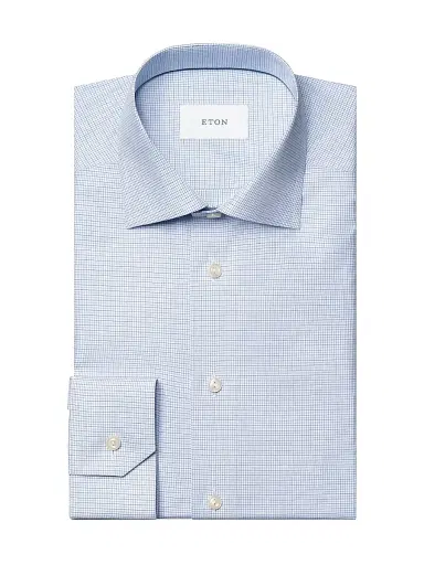 Eton Men's Contemporary-Fit Check Twill Shirt - Blue - Size 18.5 | Thumbnail 1