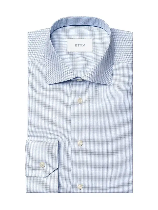 Men's Contemporary-Fit Check Twill Shirt - Blue