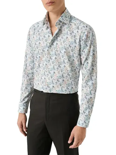 Eton Men's Floral Slim-Fit Cotton Twill Shirt - Blue - Size 17.5 | Thumbnail 2