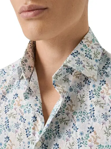 Eton Men's Floral Slim-Fit Cotton Twill Shirt - Blue - Size 17.5 | Thumbnail 4