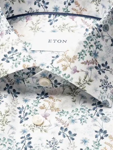 Eton Men's Floral Slim-Fit Cotton Twill Shirt - Blue - Size 17.5 | Thumbnail 6