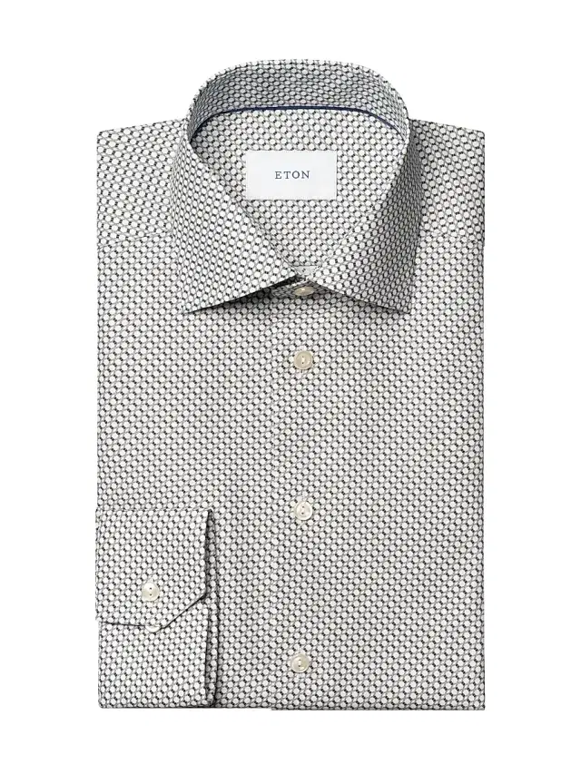 Men's Geometric Print Slim-Fit Twill Shirt - Blue