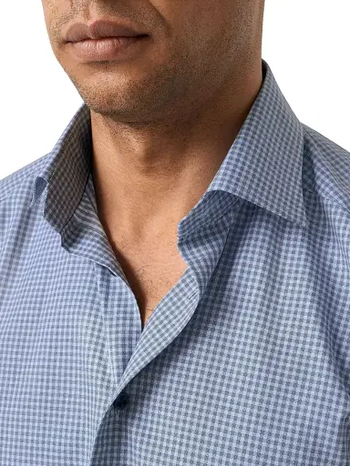 Eton Men's Slim-Fit Check Twill Shirt - Blue - Size 17.5 | Thumbnail 4 Eton Men's Slim-Fit Check Twill Shirt - Blue - Size 17.5 | Thumbnail 4