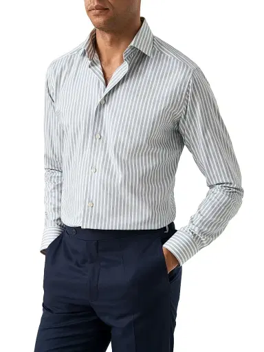 Eton Men's Slim-Fit Striped Twill Shirt - Green - Size 17.5 | Thumbnail 2 Eton Men's Slim-Fit Striped Twill Shirt - Green - Size 17.5 | Thumbnail 2