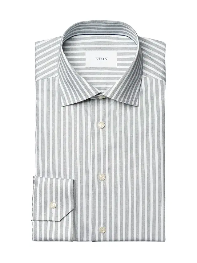 Men's Slim-Fit Striped Twill Shirt - Green