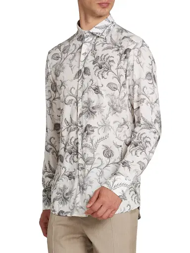 Etro Men's Stretch Floral-Print Button-Front Shirt - Print On White Base - Size 17 | Thumbnail 4 Etro Men's Stretch Floral-Print Button-Front Shirt - Print On White Base - Size 17 | Thumbnail 4