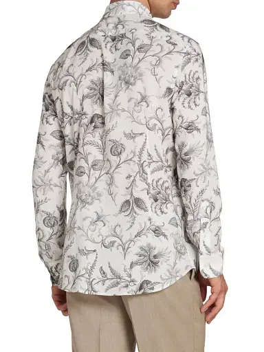 Etro Men's Stretch Floral-Print Button-Front Shirt - Print On White Base - Size 17 | Thumbnail 5 Etro Men's Stretch Floral-Print Button-Front Shirt - Print On White Base - Size 17 | Thumbnail 5