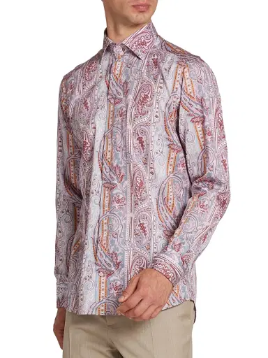 Etro Men's Paisley Cotton Button-Front Shirt - Printed Grey Base - Size 17.5 | Thumbnail 4 Etro Men's Paisley Cotton Button-Front Shirt - Printed Grey Base - Size 17.5 | Thumbnail 4